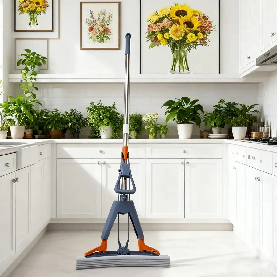 Effortless Flooring Clean for the Hectic Work Life: Hands - Free Squeeze Sponge Mop with Stainless Steel Handle