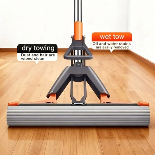Effortless Flooring Clean for the Hectic Work Life: Hands - Free Squeeze Sponge Mop with Stainless Steel Handle