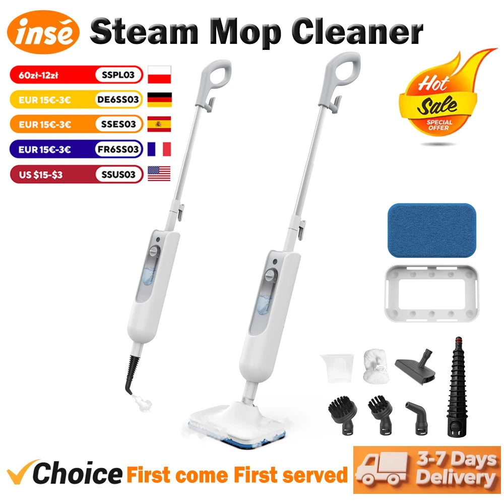 INSE Powerful Steam Mop High Temperature 6 in 1 Scrubbing Steam Cleaner Detachable Floor Steam Mop for Hard Floor Carpet Kitchen